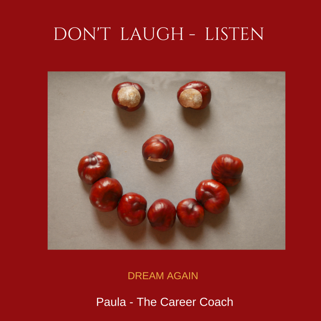 A red smiley face with the words " don 't laugh-listen " underneath it.